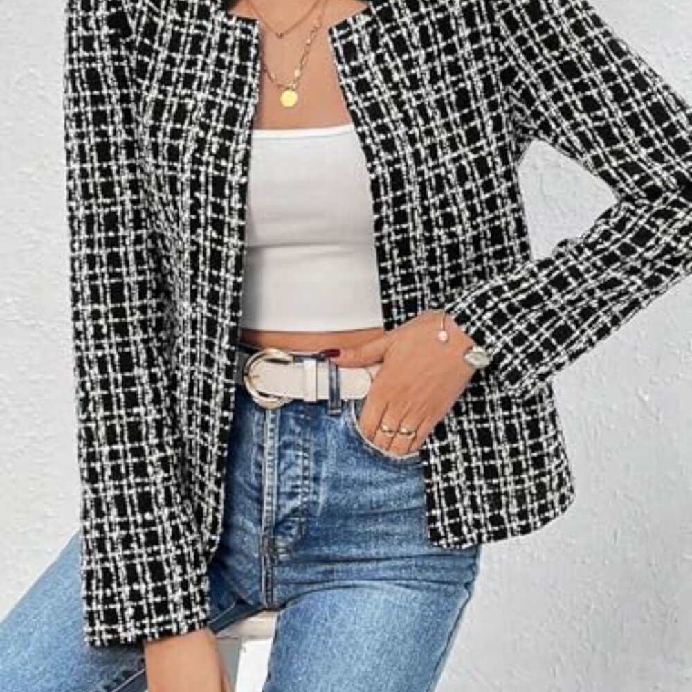 Tweed Blazer Jacket Warm Fully Lined Open Front C… - image 5